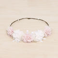 Corona Ceremonia Flores Grandes Rosa Bebe, Marfil y Gypso Natural
