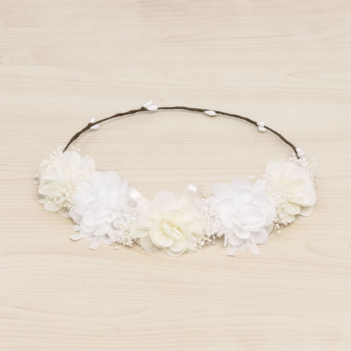 Corona Ceremonia Flores Grandes Blancas y Gypso Natural