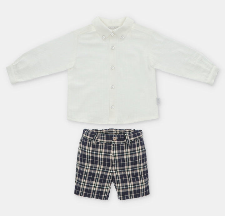 Conjunto de Cuadros y Camisa Manga Larga con Cuello a Juego