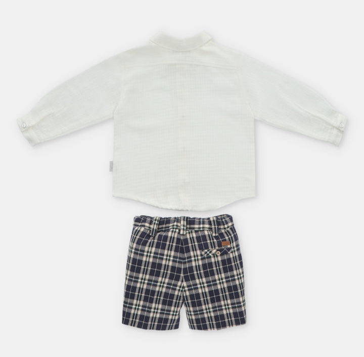 Conjunto de Cuadros y Camisa Manga Larga con Cuello a Juego