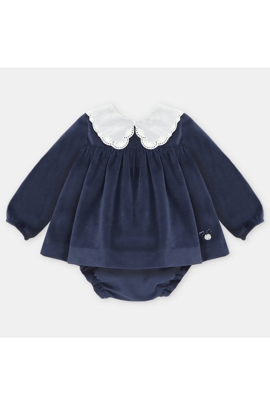 Jesusito Velvet Marino Cuello Oversize y Cubre Pañal a Juego