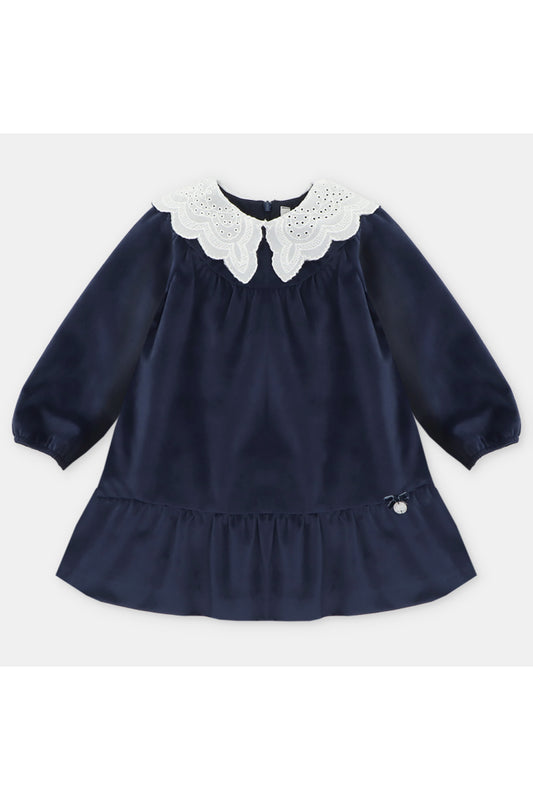Vestido Velvet Marino Manga Larga Cuello Oversize