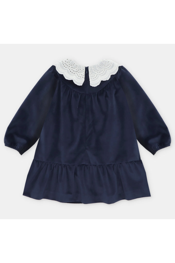 Vestido Velvet Marino Manga Larga Cuello Oversize