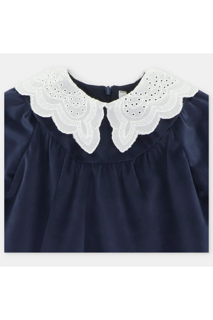 Vestido Velvet Marino Manga Larga Cuello Oversize