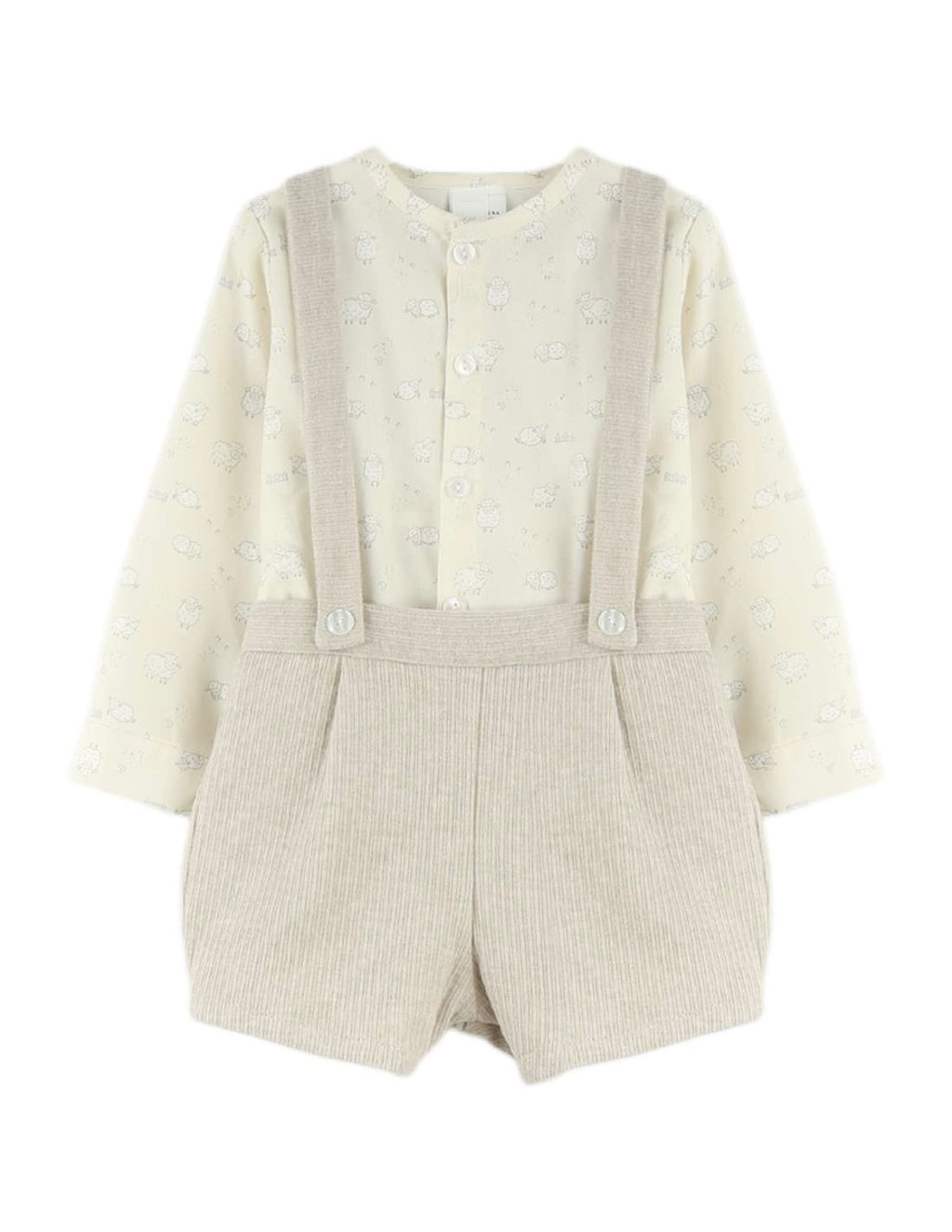 Conjunto Tirantes Beige de Pana y Camisa de Orejitas