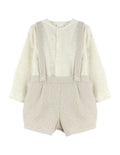 Conjunto Tirantes Beige de Pana y Camisa de Orejitas