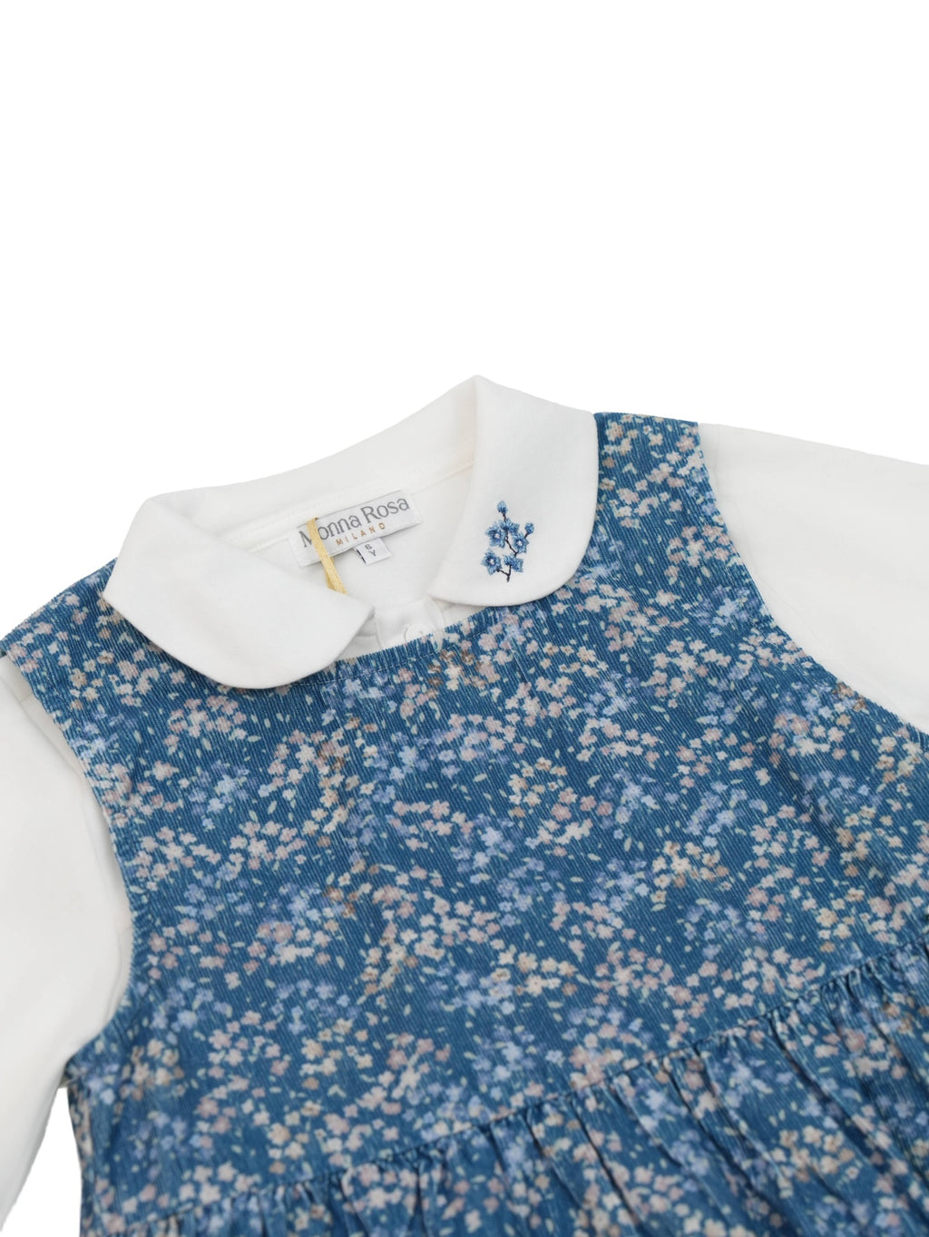 Vestido Pichi de Pana con Estampado de Flores y Camisa con Flores Bordadas