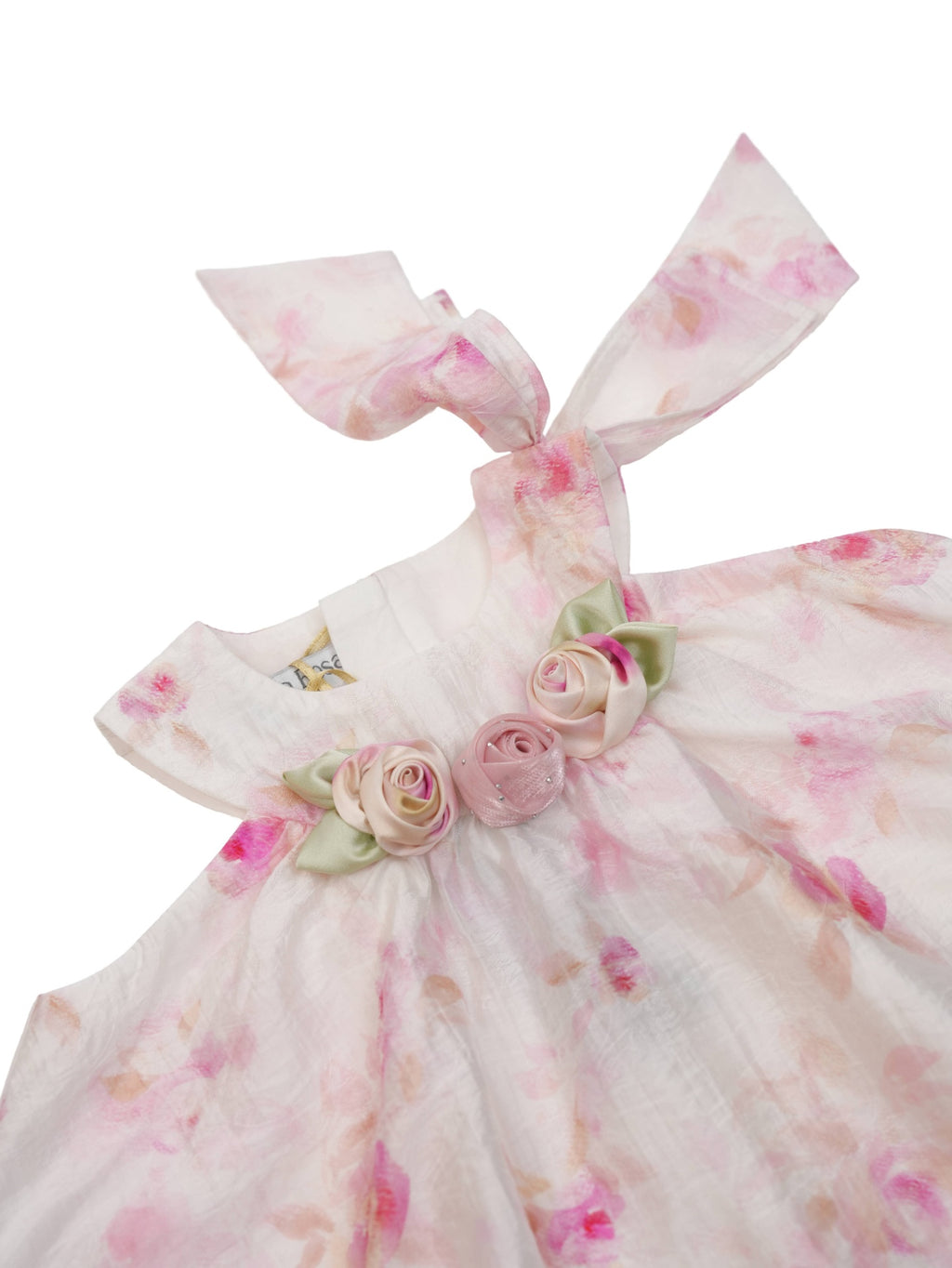 Vestido Cuello Halter con Rosas y Lazo Lateral