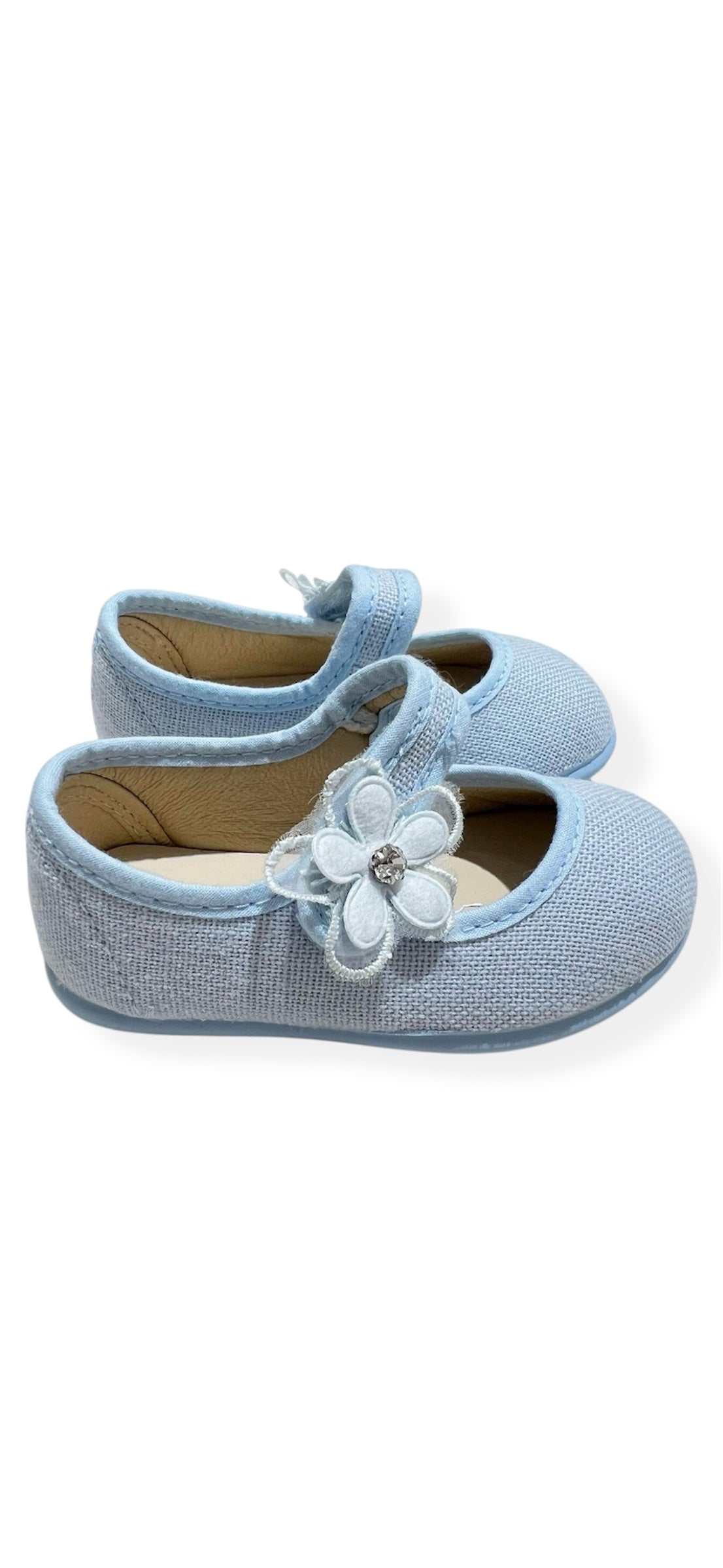 Merceditas de Lino Flor Lateral Azul