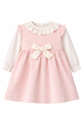 Vestido Rosa Bebé con Mangas Blancas y Puntos Rosa