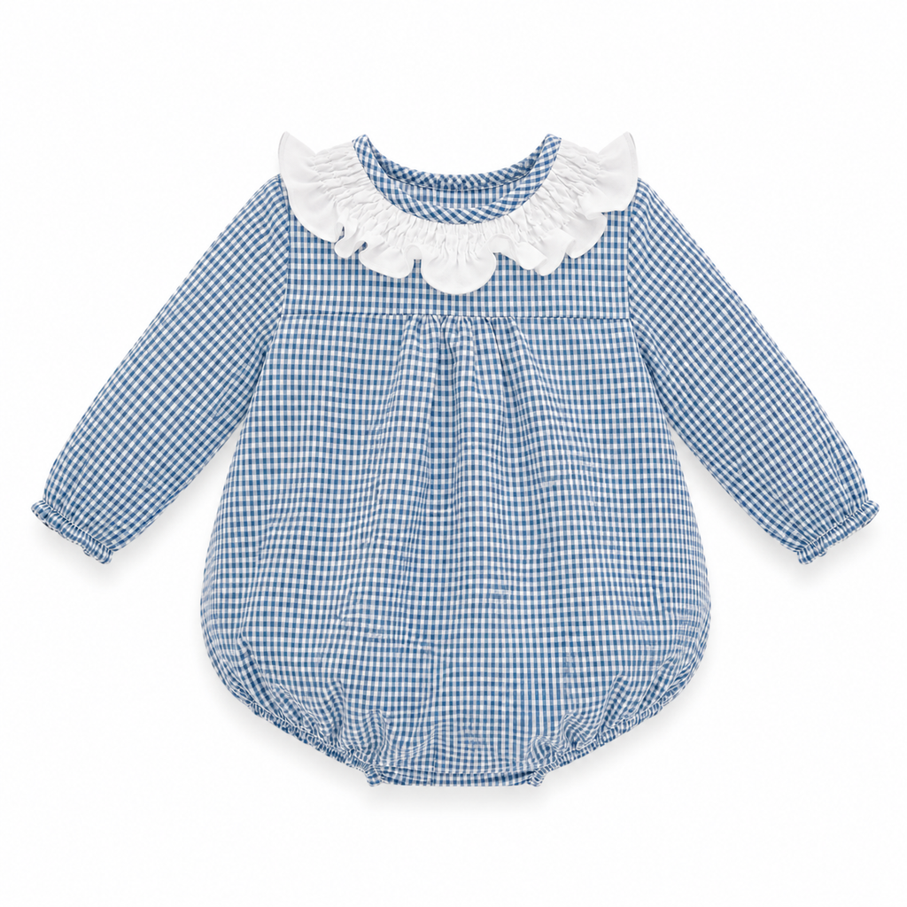 Pelele Azul de Cuadros con Cuello Colección Seda