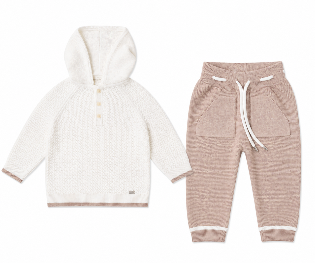 Comfy Set Sueter Blanco y Camelleros y Jogger Camel