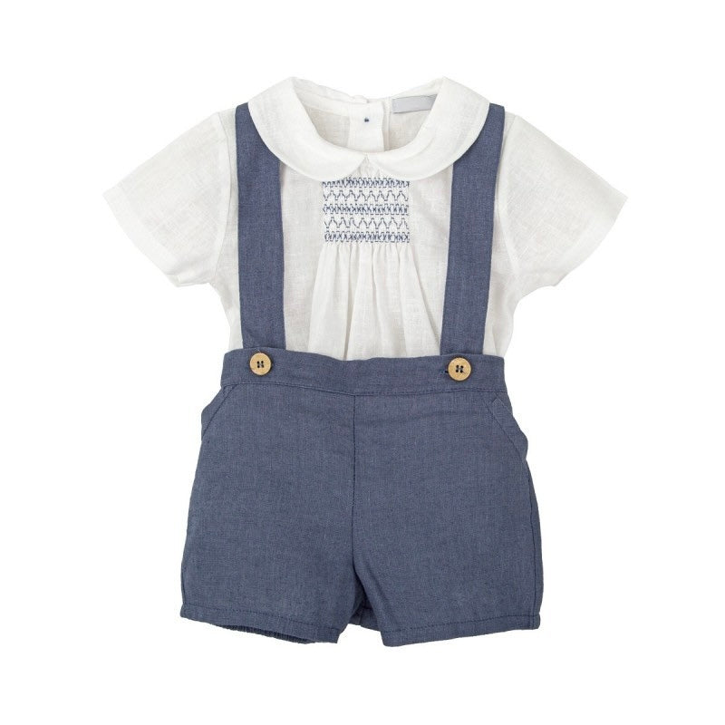 Conjunto de Tirantes Azul con Camisa Nido de Abeja Bordado Claror