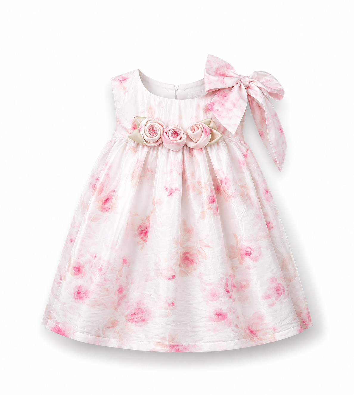 Vestido Cuello Halter con Rosas y Lazo Lateral