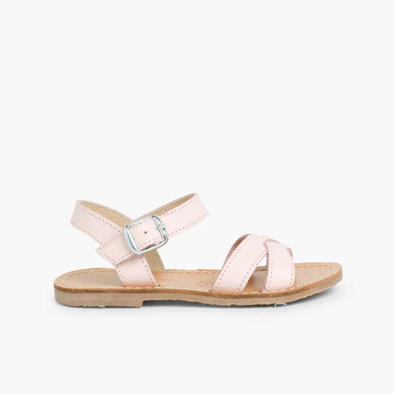 Sandalias Piel Cruzadas Rosa