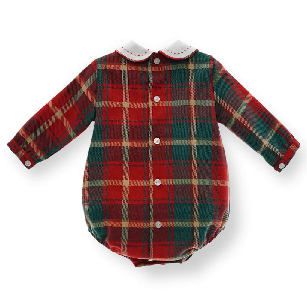 Pelele Colección Tartan Rojo y Verde Cuello Peter Pan Bordado