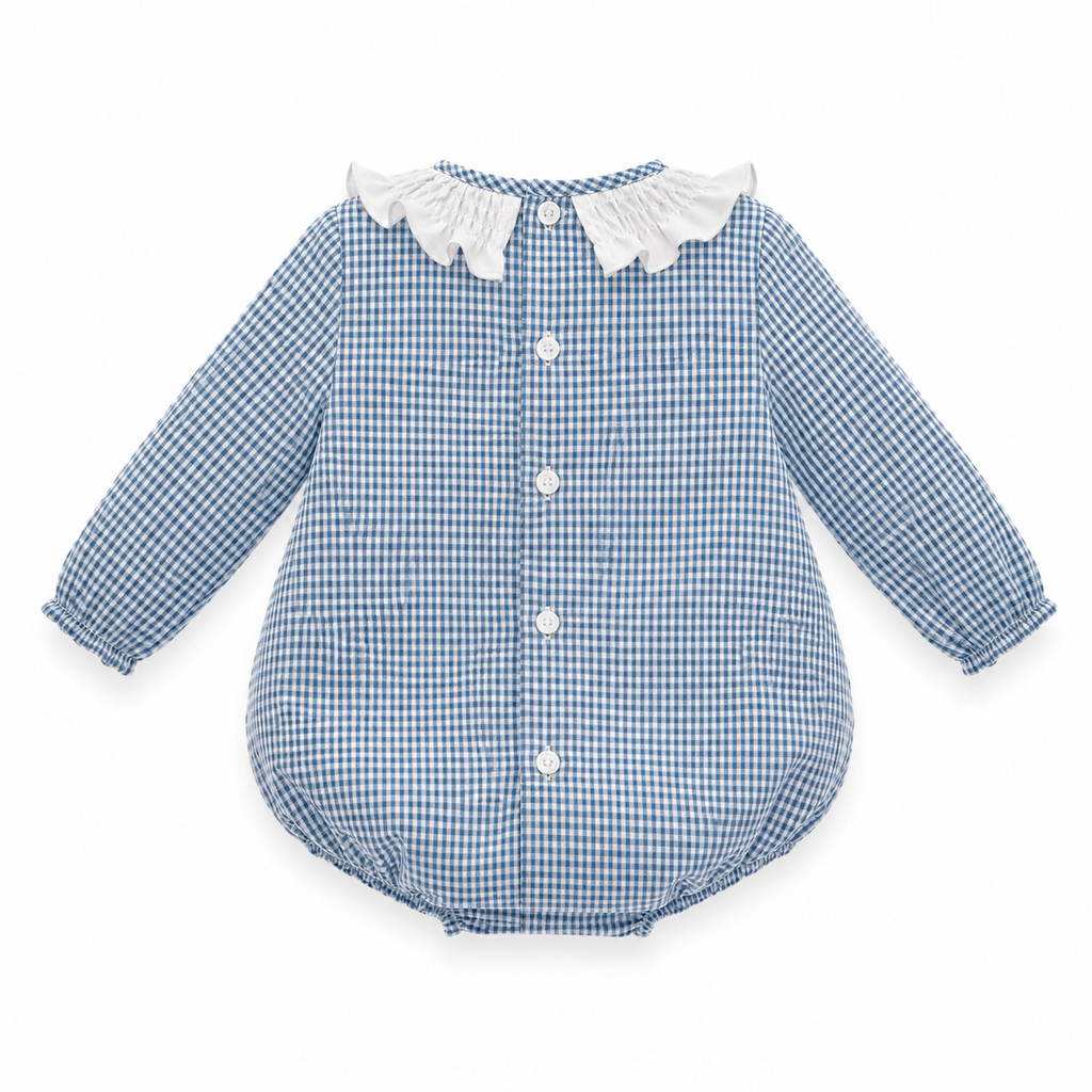 Pelele Azul de Cuadros con Cuello Colección Seda