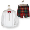 Conjunto Bermuda Colección Tartan con Pajarita Velvet Roja y Camisa Blanca
