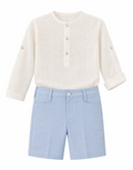 Conjunto Lino Bermuda Azul Cielo y Camisa Blanca