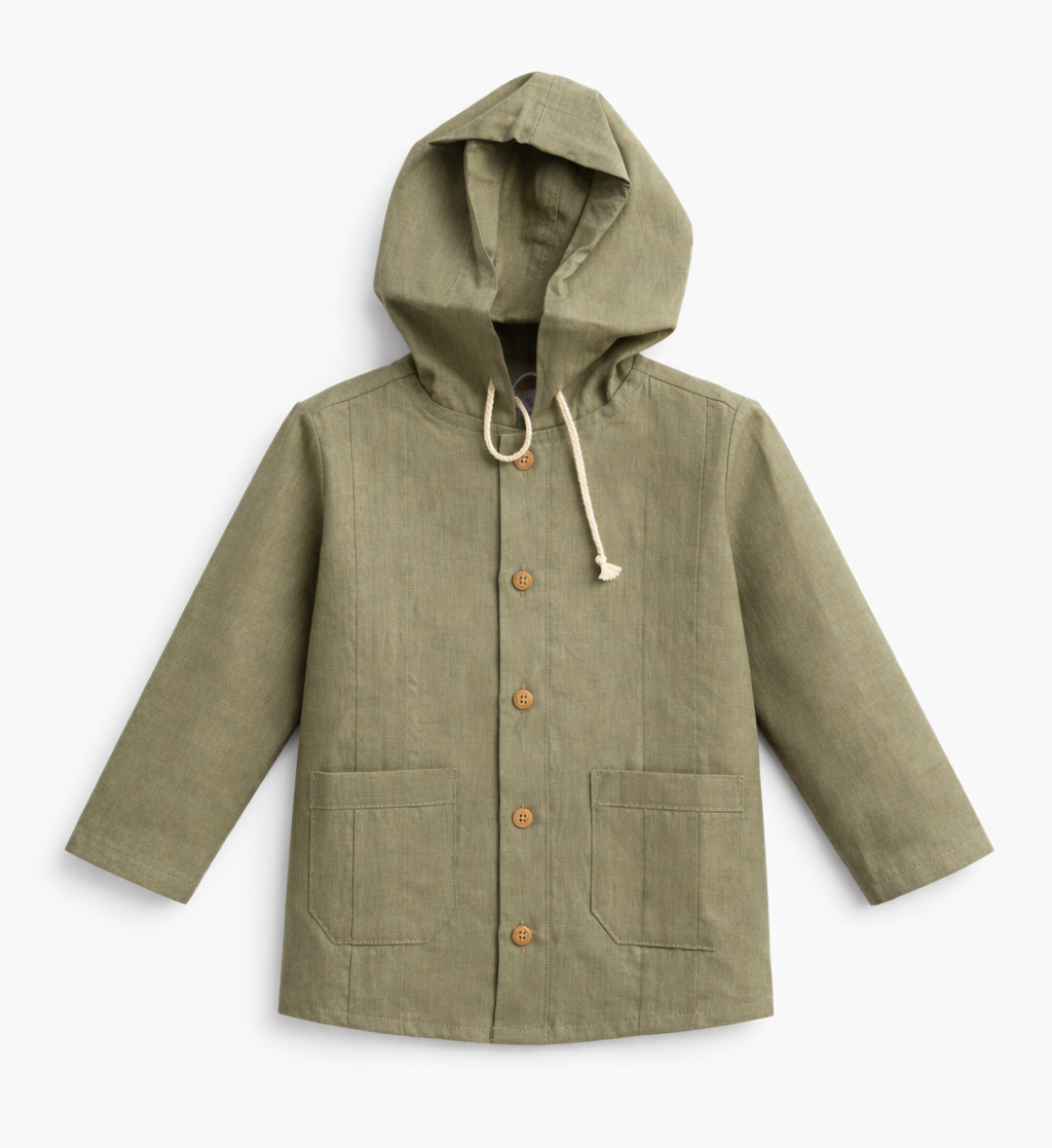 Camisa Capucha Lino Verde Oliva