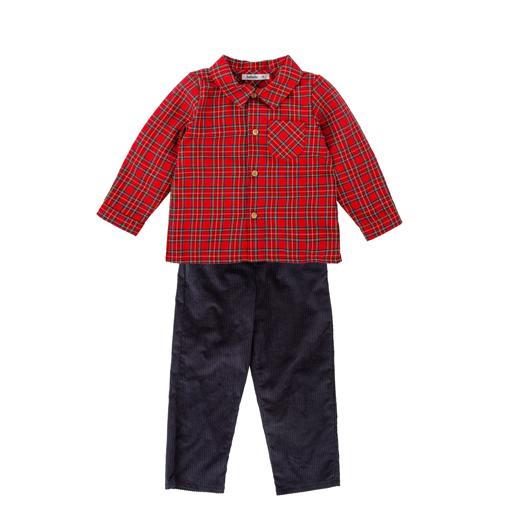 Conjunto Niño Camisa Tartán Clásico Rojo y Pantalón Marino