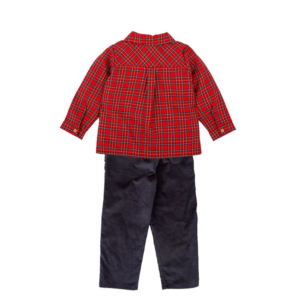 Conjunto Niño Camisa Tartán Clásico Rojo y Pantalón Marino