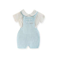 Ranita Tejida Azul Bebé con Camisa Cuello Peter Pan Plumeti