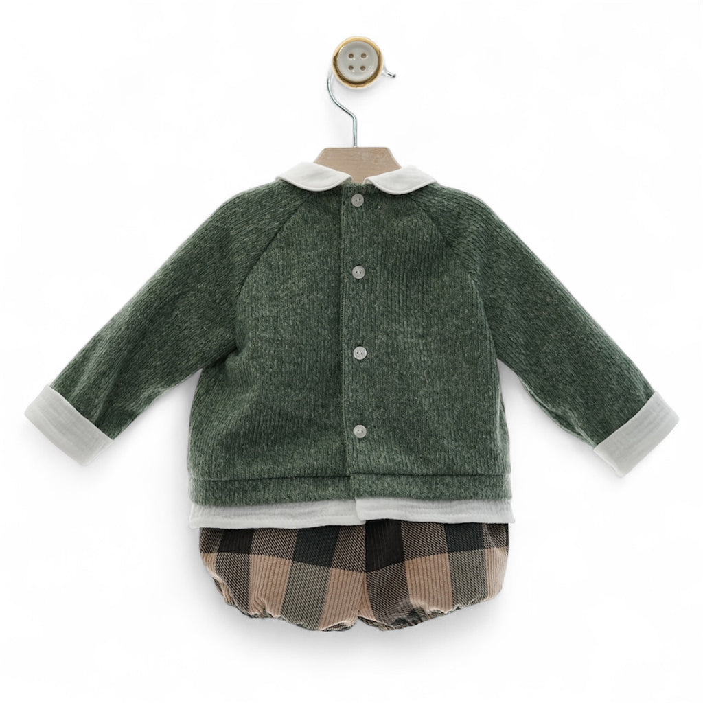 Conjunto Angora Sueter Verde Empolvado y Bombacho de Cuadros