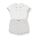 Conjunto Ceremonia de Lino Camisa Cuello Peter Pan y Bombacho Gris Claro Victoria