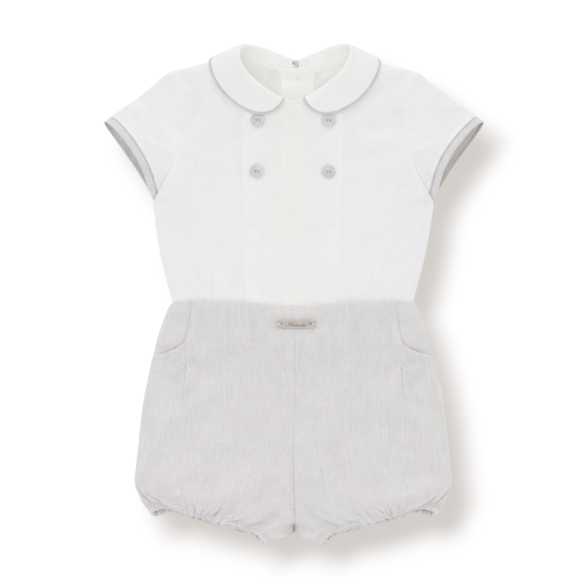 Conjunto Ceremonia de Lino Camisa Cuello Peter Pan y Bombacho Gris Claro Victoria