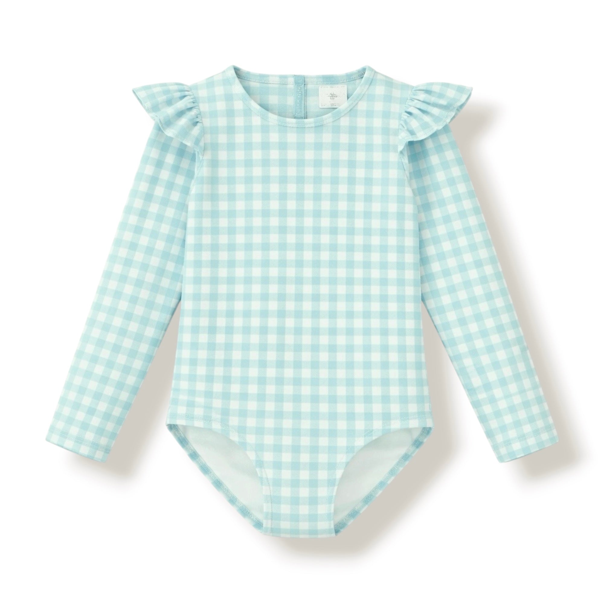 Traje de Bano Entero Manga Larga Cuadros Verde Agua Coral