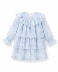 Vestido Estampado Bosque Indigo con Capas Manga Larga