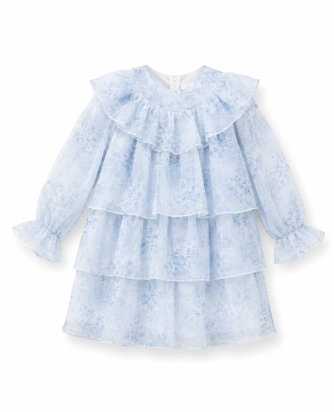 Vestido Estampado Bosque Indigo con Capas Manga Larga