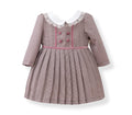 Vestido Cuello Peter Pan con Detalles en Terciopelo Rosa Palo