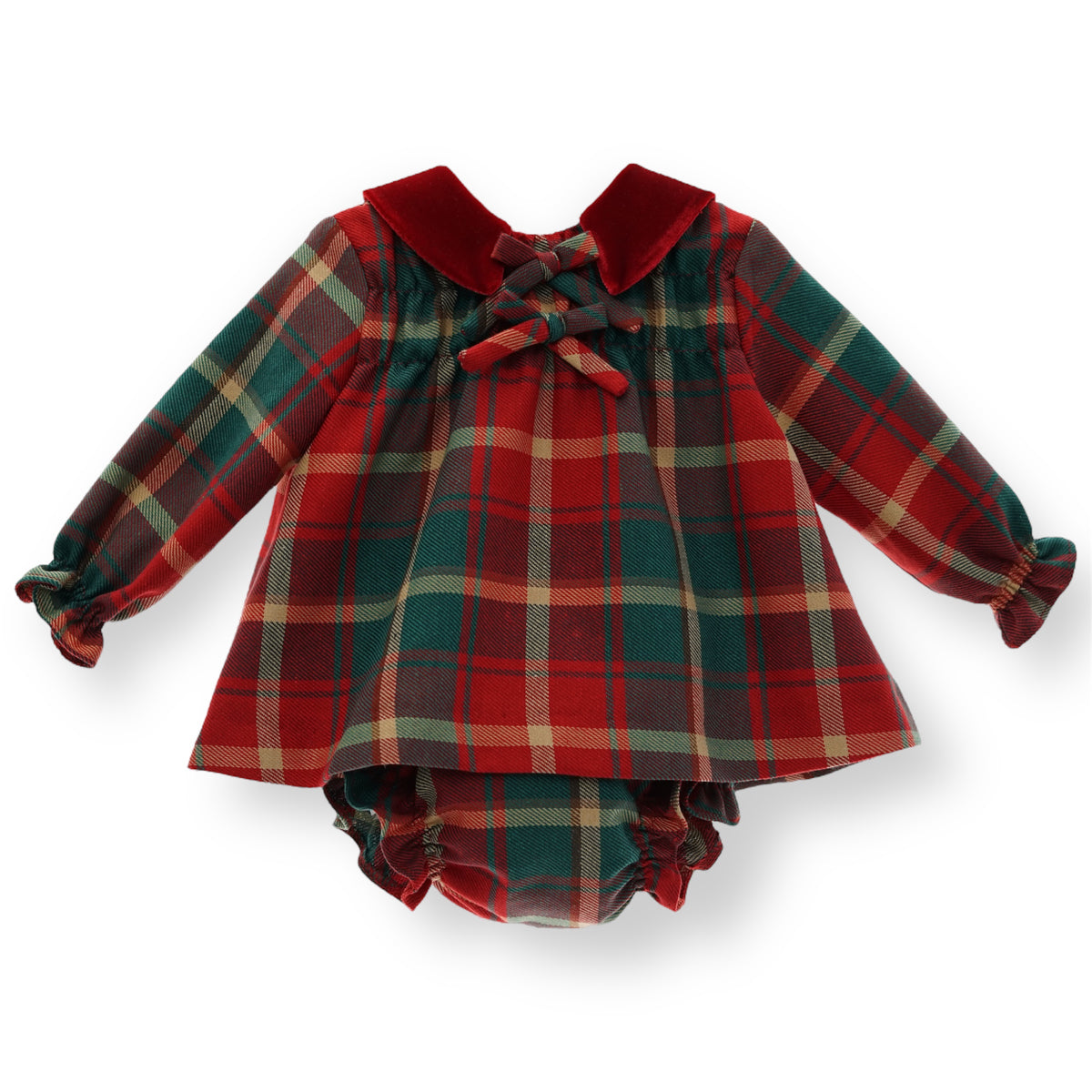 Jesusito Colección Tartan Verde y Rojo con Cuello de Terciopelo Rojo