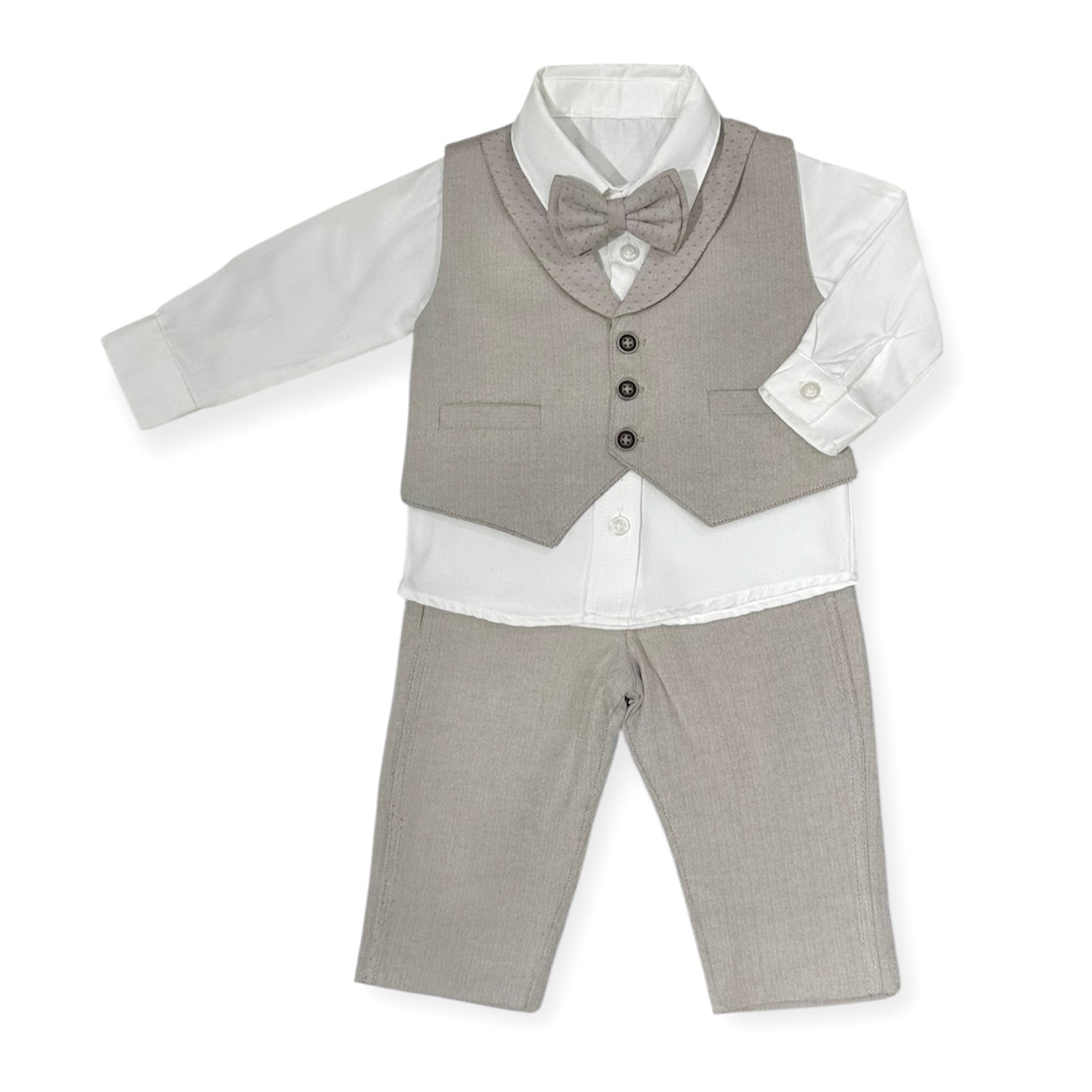 Conjunto 3 Piezas Camisa Blanca Pantalón Chaleco y Pajarita Lino