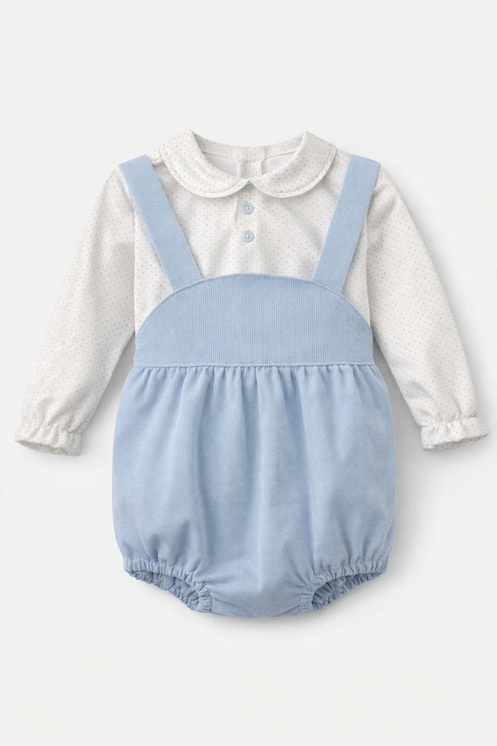 Conjunto Pelele Celeste y Camisa Cuello Peter Pan de Puntos