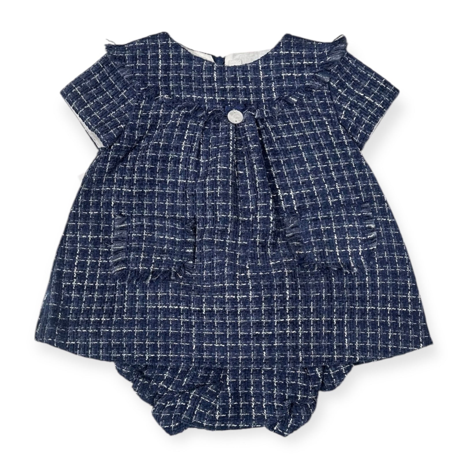 Jesusito Tweed Azul Noche con Destellos Plateados y Cubre Panal a Juego Derby