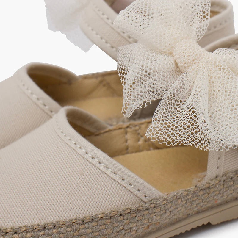 Espadrillas de Lona con Cierre Autoadherente y Lazo de Tul Removible Lino