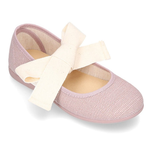 Mercedita de Lino Rosa Palo con Lazo Crema