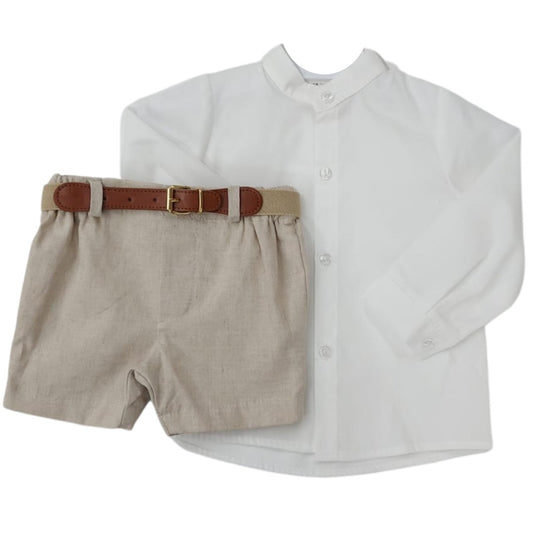 Conjunto de Bermuda Beige con Camisa Manga Larga