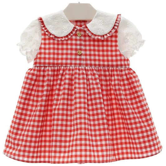 Vestido Vichy Rojo con Cuello Peter Pan