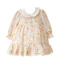 Vestido Manga Larga Floreado Cuello Peter Pan Crema
