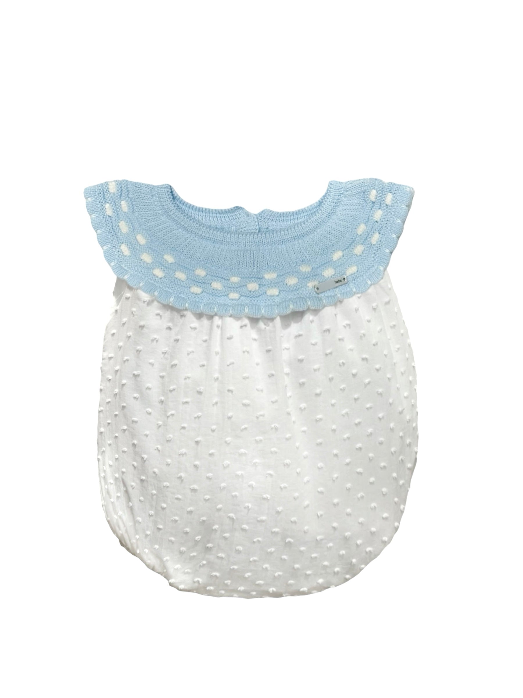 Pelele Plumeti con Bordado en el Cuello Azul Bebé con Blanco