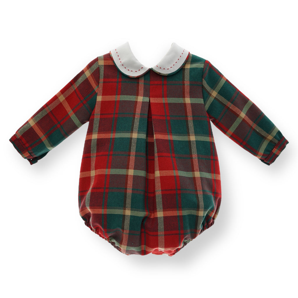 Pelele Colección Tartan Rojo y Verde Cuello Peter Pan Bordado