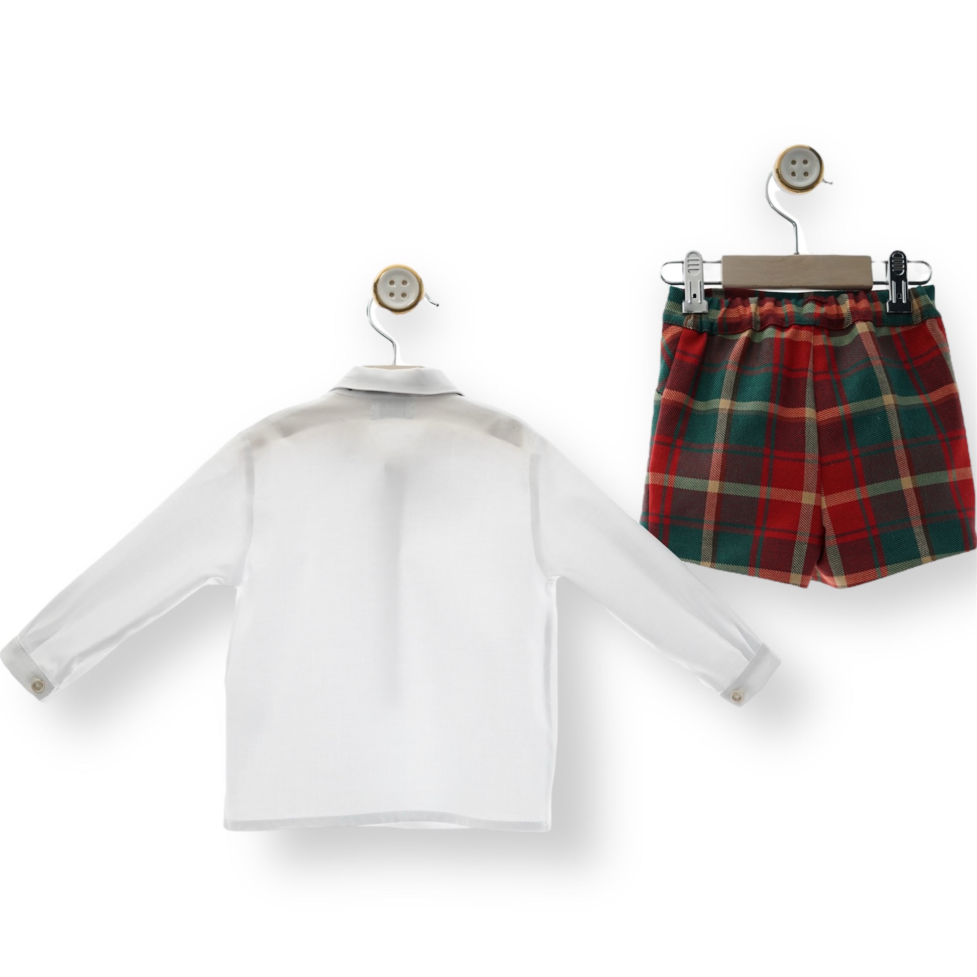 Conjunto Bebe Colección Tartan Bermuda con Pajarita y Camisa Blanca