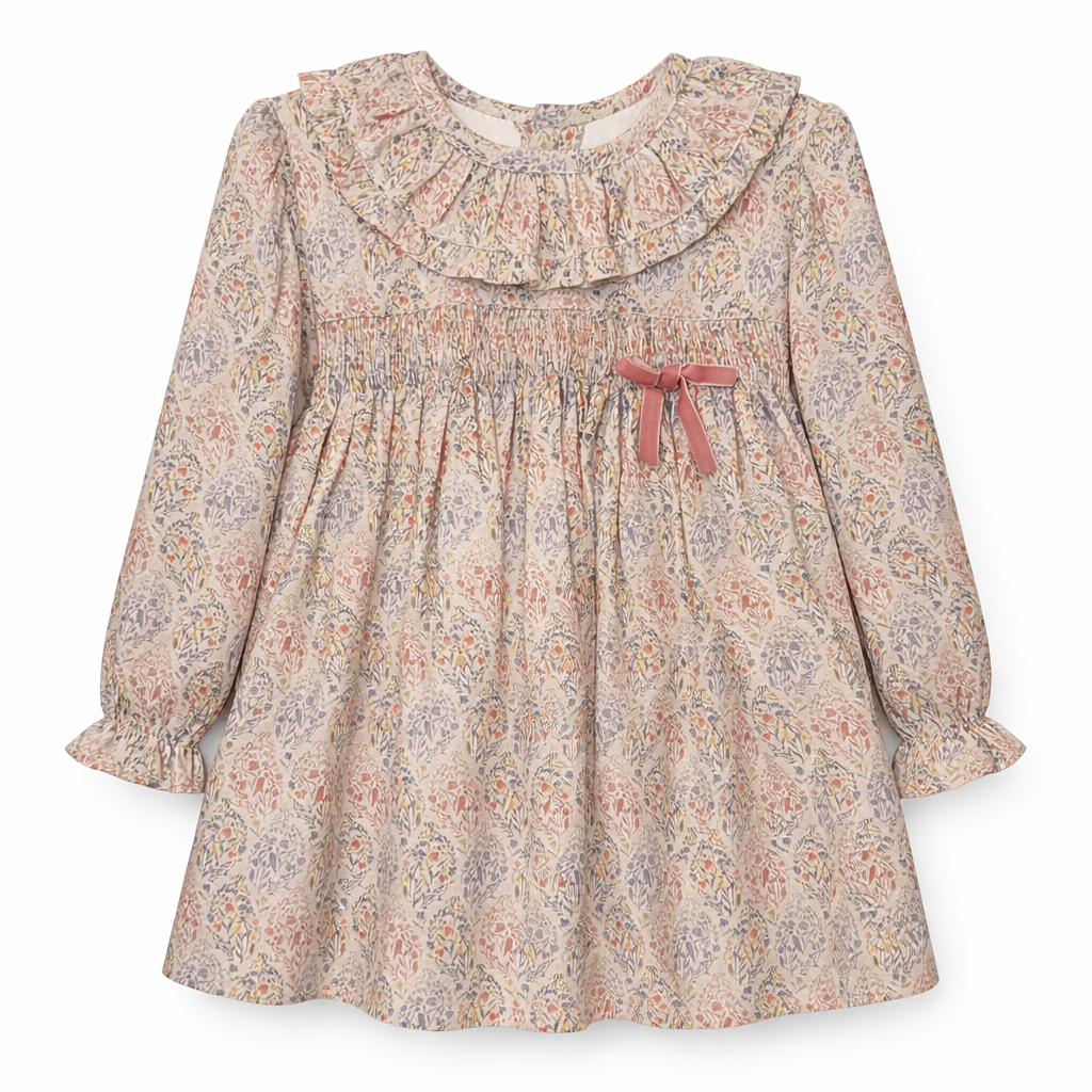 Vestido Catania con Estampando Floral Lazo en Terciopelo