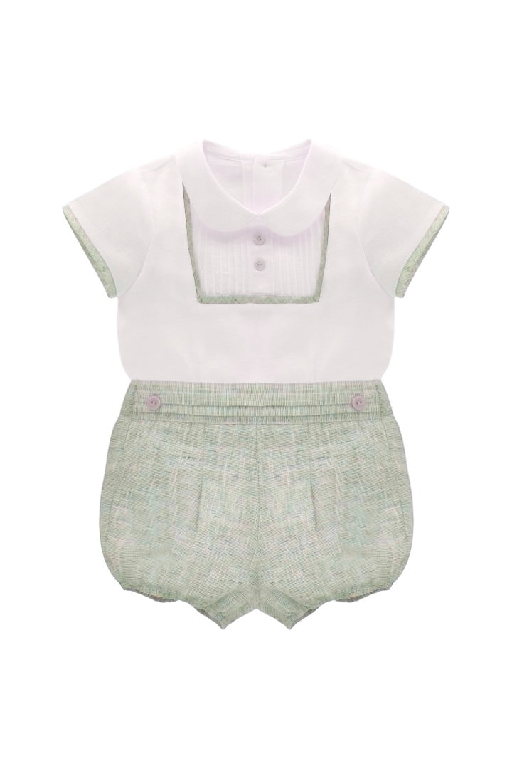 Conjunto de Lino Manga Corta Verde Claro