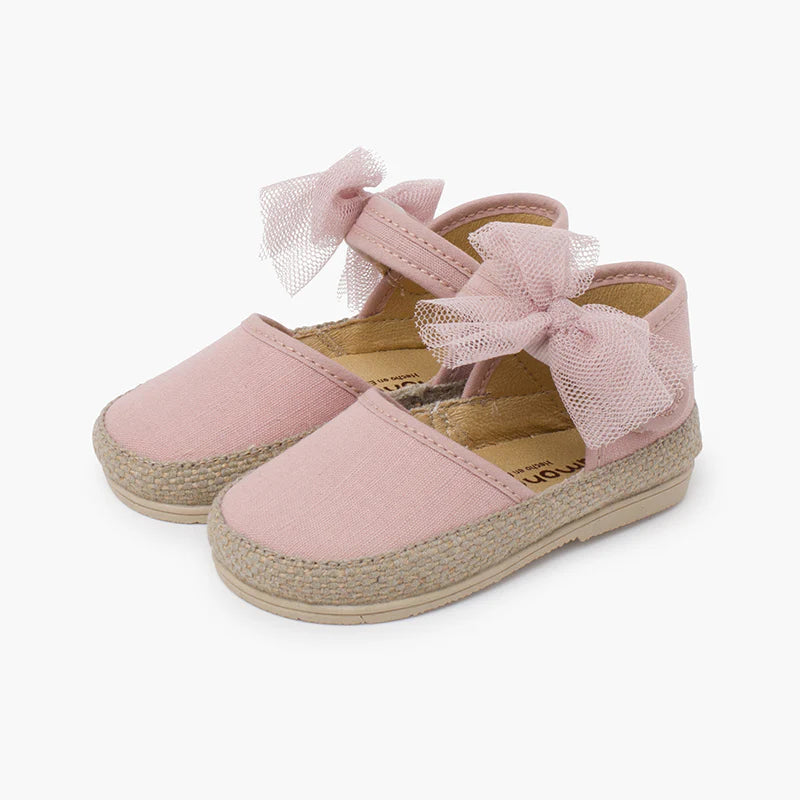 Espadrillas de Lona con Cierre Autoadherente y Lazo de Tul Removible Rosa Palo