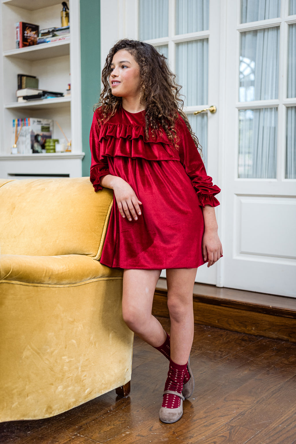 Vestido Terciopelo Rojo con Volados